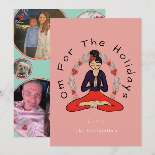 'Om For The Holidays' Family Yoga Holiday Card Feestdagenkaart (Voorkant / Achterkant)