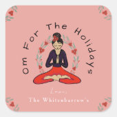 'Om For The Holidays' Yoga and Wreath Card Vierkante Sticker (Voorkant)