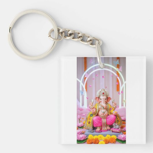 ✨ Om Ganesh – Goddelijk Symbool van Wijsheid & Wel Sleutelhanger (voorkant)