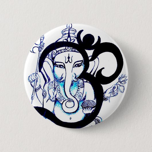 OM - Ganesha Ronde Button 5,7 Cm (Voorkant)