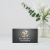 Om Gold Meditation Symbol Yoga Instructor | Zwart Visitekaartje (Staand voorkant)