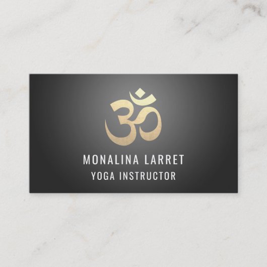Om Gold Meditation Symbol Yoga Instructor | Zwart Visitekaartje (Voorkant)