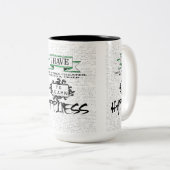 Om HAPPINESS te leren, citaat uit het leven Tweekleurige Koffiemok (Voorkant rechts)