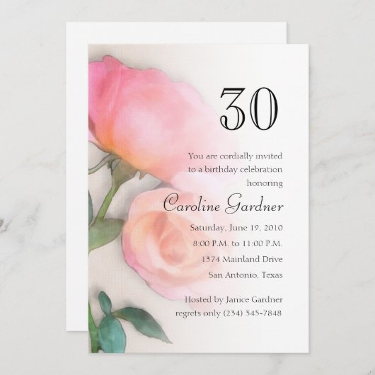 Om het even welk aantal de dag Uitnodiging roze Ro (Voorkant / Achterkant)