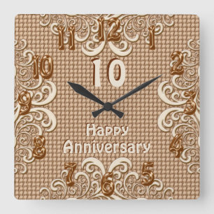 OM HET EVEN WELK JAAR Happy Jubileum Burlap en Lac Vierkante Klok