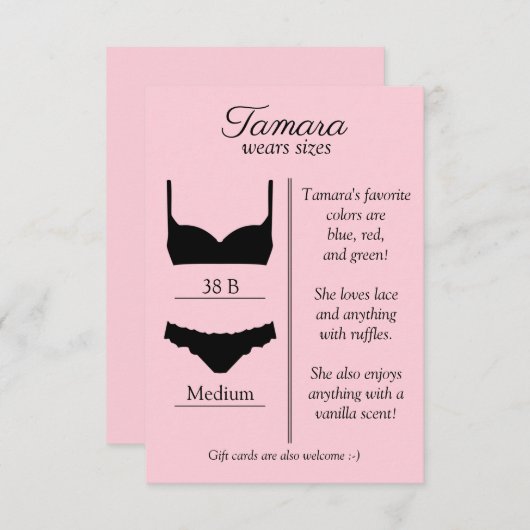 OM HET EVEN WELKE ACHTERGRONDKLEUR: Lingeriegroott Informatiekaartje (Voorkant / Achterkant)