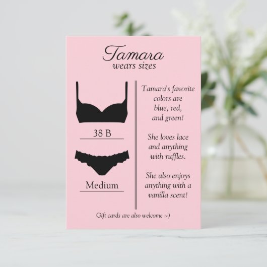 OM HET EVEN WELKE ACHTERGRONDKLEUR: Lingeriegroott Informatiekaartje (Staand voorkant)