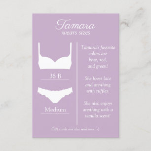 OM HET EVEN WELKE ACHTERGRONDKLEUR: Lingeriegroott Informatiekaartje