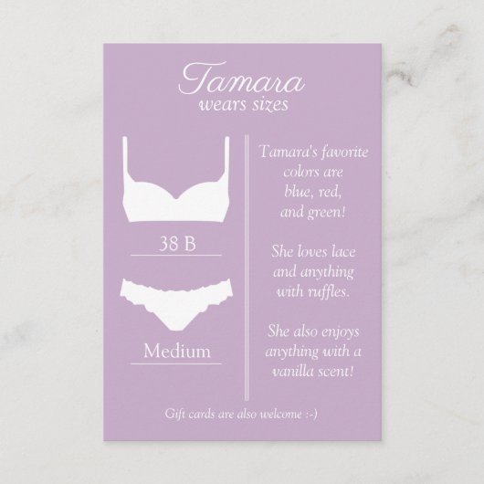 OM HET EVEN WELKE ACHTERGRONDKLEUR: Lingeriegroott Informatiekaartje (Voorkant)