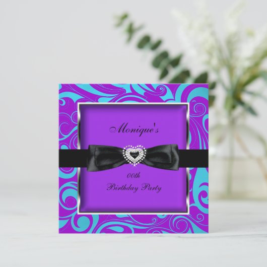 Om het even welke Age Birthday Party Paarse Blauwg Kaart (Staand voorkant)