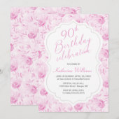 Om het even welke Age Floral Pink Rose 90th Manusc Kaart (Voorkant / Achterkant)