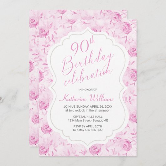 Om het even welke Age Floral Pink Rose 90th Manusc Kaart (Voorkant / Achterkant)