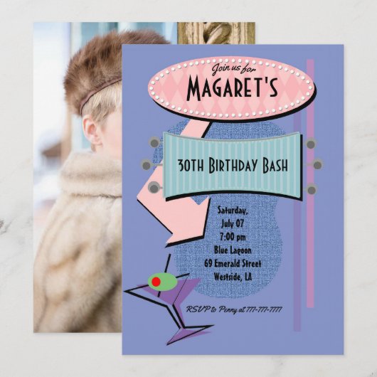 OM HET EVEN WELKE AGE Retro Birthday Cocktail Part Kaart (Voorkant / Achterkant)