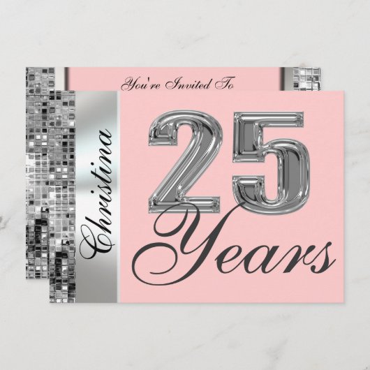Om het even welke kleur & 25 jaar Uitnodiging van  (Voorkant / Achterkant)