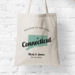 Om het even welke Kleur van de Kaart van de Binden Tote Bag<br><div class="desc">Het weekend van de bruiloft heet cadeautas voor gasten uit de stad voor je bruiloft, met afbeelding van Connecticut. U kunt de kleuren voor om het even welk deel van dit ontwerp uitgeven, evenals het hart naar de plaats van uw bruiloft verplaatsen. Om kleuren te veranderen, personaliseert de klik en...</div>