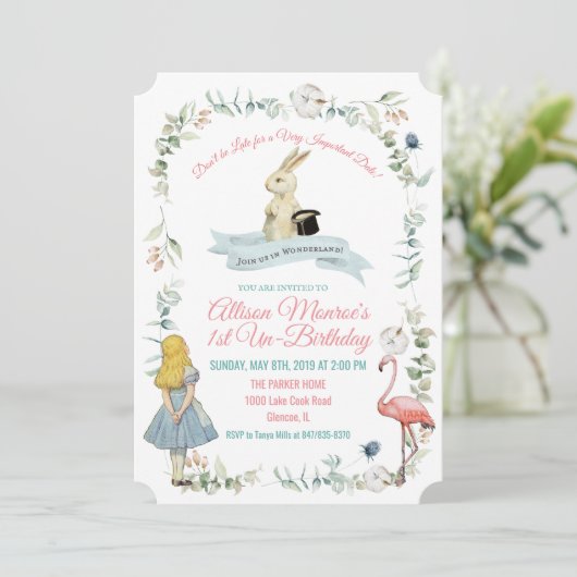 OM HET EVEN WELKE LEEFTIJD - Alice in de Uitnodigi Kaart (Staand voorkant)