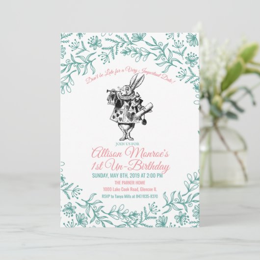 OM HET EVEN WELKE LEEFTIJD - Alice in de Uitnodigi Kaart (Staand voorkant)