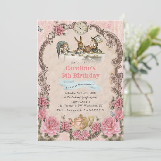 OM HET EVEN WELKE LEEFTIJD - Alice in de Uitnodigi Kaart (Staand voorkant)