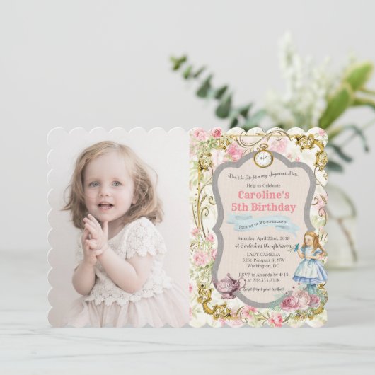 OM HET EVEN WELKE LEEFTIJD - Alice in de Uitnodigi Kaart (Staand voorkant)