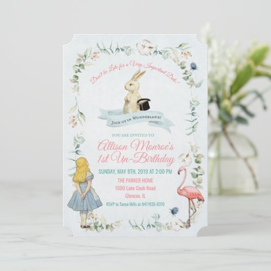 OM HET EVEN WELKE LEEFTIJD - Alice in de Uitnodigi Kaart (Staand voorkant)