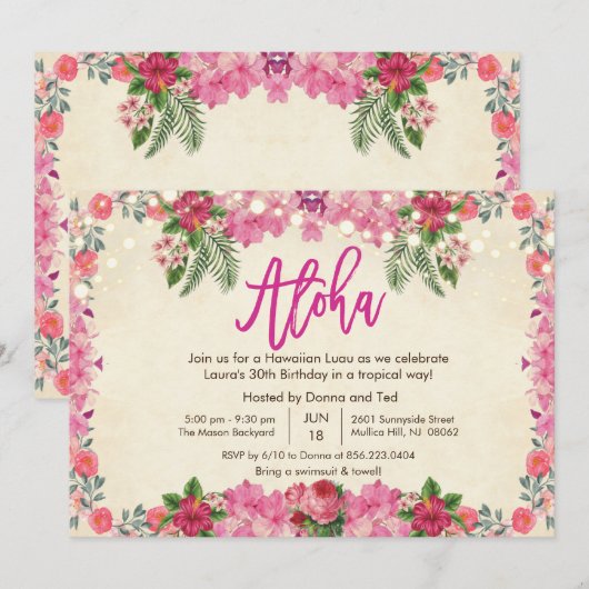 OM HET EVEN WELKE LEEFTIJD - Aloha Luau Tropical B Kaart (Voorkant / Achterkant)