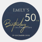 OM HET EVEN WELKE LEEFTIJD EENVOUDIG NAVY GOLD TYP RONDE STICKER (Voorkant)