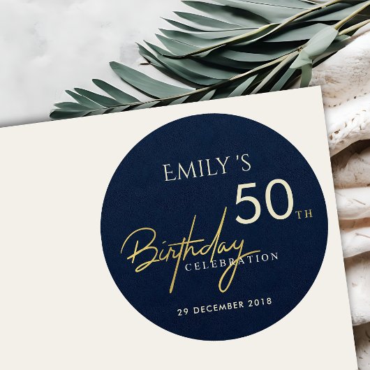 OM HET EVEN WELKE LEEFTIJD EENVOUDIG NAVY GOLD TYP RONDE STICKER