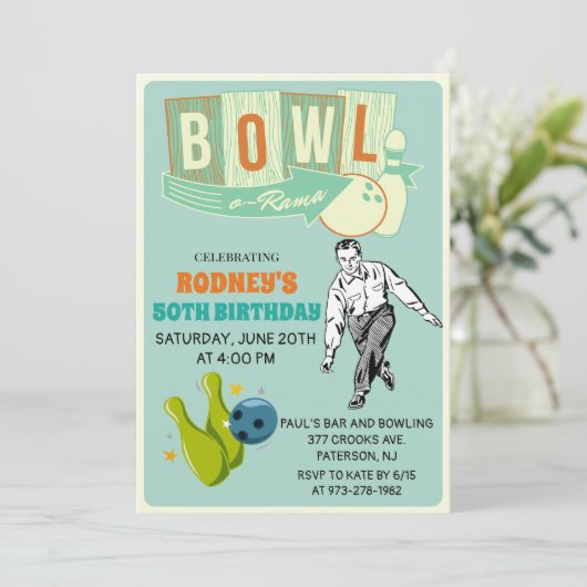 OM HET EVEN WELKE LEEFTIJD - Retro Bowling Birthda Kaart (Staand voorkant)