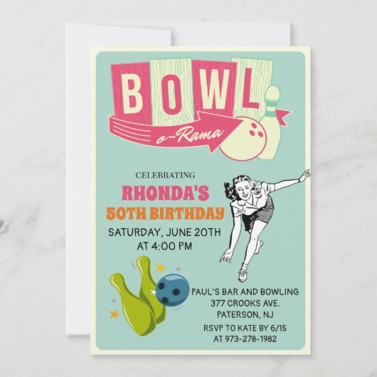 OM HET EVEN WELKE LEEFTIJD - Retro Bowling Birthda Kaart (Voorkant)