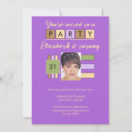 Om het even welke leeftijd voeg fotonaam paarse ve kaart (Voorkant)