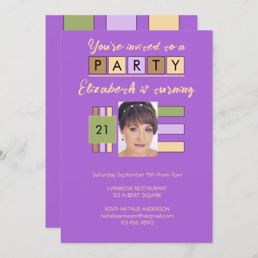 Om het even welke leeftijd voeg fotonaam paarse ve kaart (Voorkant / Achterkant)