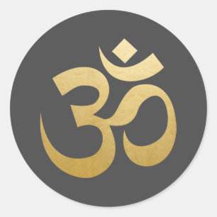 Om Hindu Meditatie Symbool Faux Gouden Folie Grijs Ronde Sticker