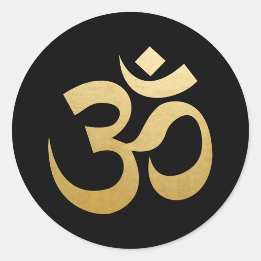 Om Hindu Meditation Symbol Faux Gold Foil Black Ronde Sticker (Voorkant)