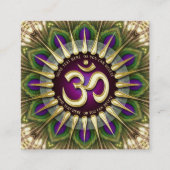OM Holistic Paars Green Peacock Mandala Square Vierkante Visitekaartje (Voorkant)