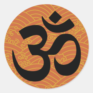 Om in een zee oranje golven ronde sticker
