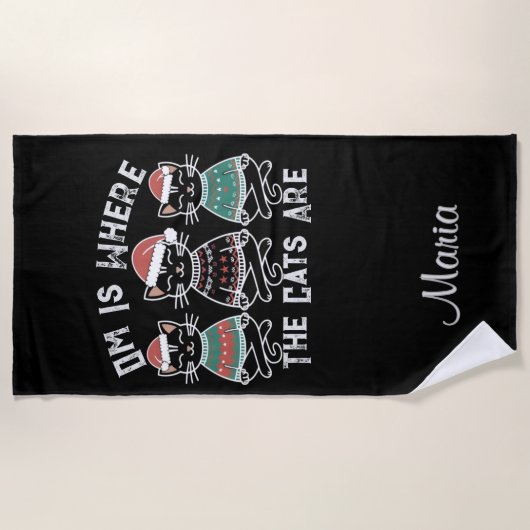 Om is waar de katten zijn feestelijke vakantie strandlaken (Voorkant)