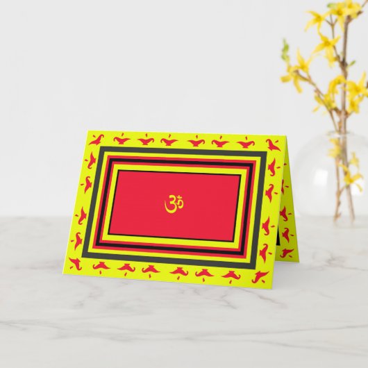 Om & Lamp Diwali Wenskaart Kaart (Gele Bloem)