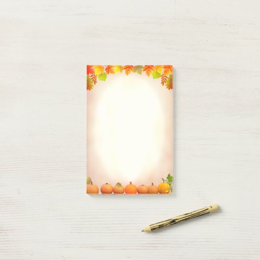Om lijst, Autumn bladeren & pompoenen op scrollen Post-it® Notes (Op bureau)