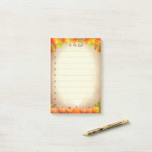Om lijst, Autumn bladeren & pompoenen op scrollen  Post-it® Notes (Op bureau)