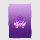 Om Lotus Flower Yoga Pose op Paarse gradiënt Golfhanddoek (Voorkant)