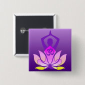 Om Lotus Flower Yoga Pose op Paarse gradiënt Vierkante Button 5,1 Cm (Voorkant /achterkant)
