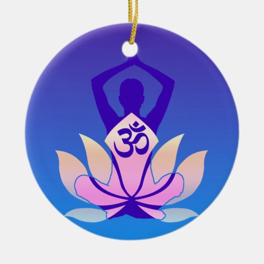 Om Lotus Yoga Pose Paars Hue Keramisch Ornament (Voorkant)