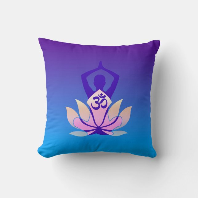 Om Lotus Yoga Pose Paars Hue Kussen (Voorkant)