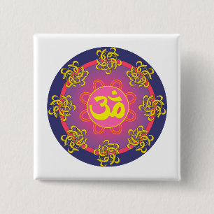 Om Mandala Blue Border Vierkante Button 5,1 Cm