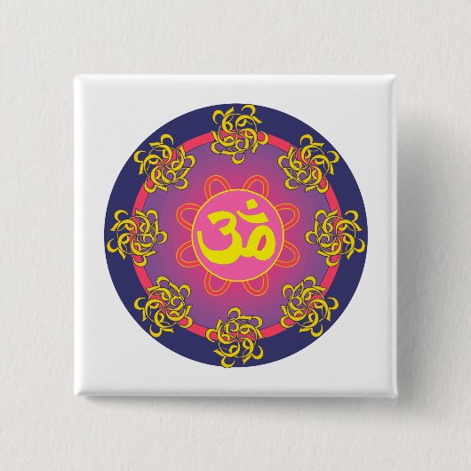 Om Mandala Blue Border Vierkante Button 5,1 Cm (Voorkant)