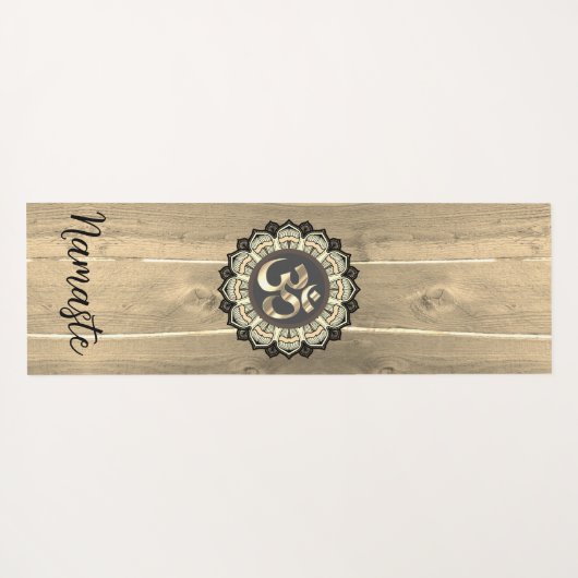 OM Mandala op hout Namaste Rustic Yogamat (Achterkant (horizontaal))