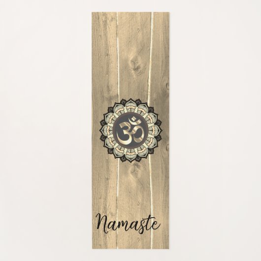 OM Mandala op hout Namaste Rustic Yogamat (Voorkant)