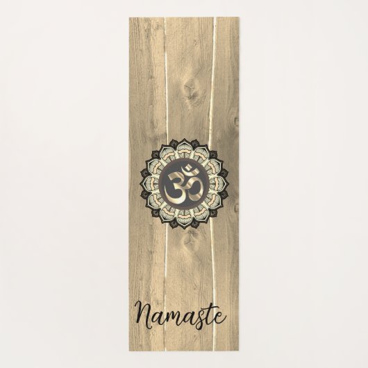OM Mandala op hout Namaste Rustic Yogamat (Achterkant)