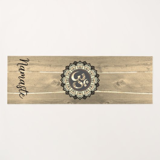 OM Mandala op hout Namaste Rustic Yogamat (Voorkant (horizontaal))