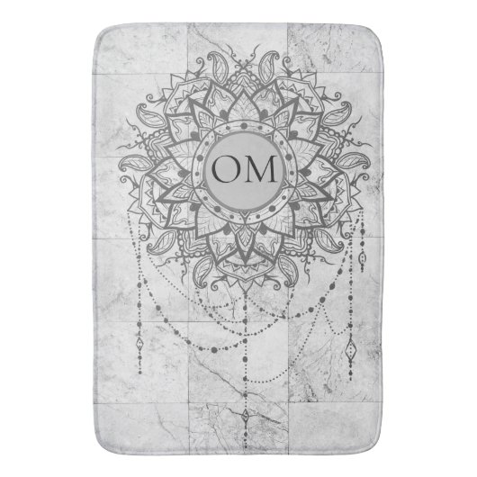 OM Mandala op Zilver Marmer Badmat (Voorkant Verticaal)